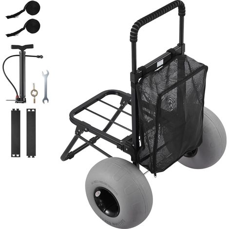 Chariot plage pliable roues ballon 320 mm, plateau 460 x 375 mm, charge 75 kg, hauteur réglable 855-1150 mm, sable et plage (1/5)