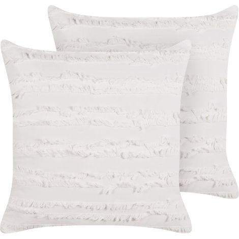 Conjunto de 2 cojines decorativos modernos de algodón patrón liso cuadrado funda extraíble 45 x 45 cm blanco Makneh