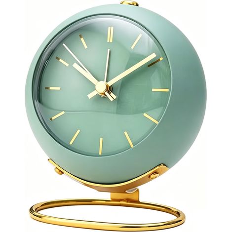 Réveils Analogiques Rétro Rétro-éclairage Petite Horloge de Bureau Ronde Silencieuse sans Tic-tac en Métal Horloge de Table Ornements pour Salon Chambre à Coucher (Green)