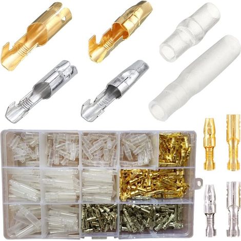 Brass Bullet Connector Kit, 400pcs 3.9mm Male Female Connector with Insulated Sleeve, Motorcycle Electrical Terminal Circular Crimp Terminal for Electrical Connector p MUMU
