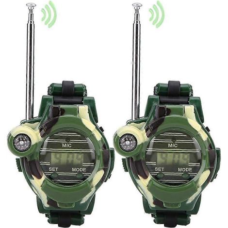 Lot de 2 talkies-walkies jouets pour enfants, jeux électroniques, simulation de montre numérique, interphone, jeux d'imitation pour les aventures en plein air, le camping et la randonnée. (1/5)