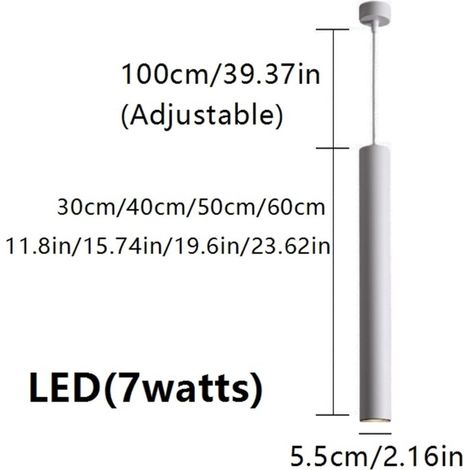 JSSEVN - Lámpara colgante moderna de tubo largo, lámpara cilíndrica nórdica de aluminio con altura ajustable, foco para sala de estar, dormitorio, pasillo (40 cm/15,74 pulgadas) (1/5)