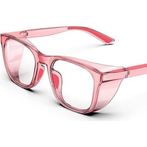 Lunettes de sécurité transparentes avec protections latérales, poignées antibuée, anti-rayures, antidérapantes et protection UV complète - Lunettes de sécurité idéales pour hommes et femmes Rose (1/5)