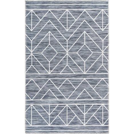 Tapis Tissé Imprimé à Poils Plats "Maya II" Anthracite 120 x 180 cm (1/4)