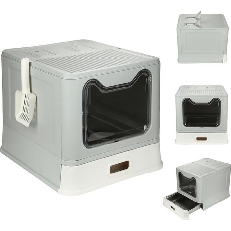 Haloyo® Katzentoilette Edelstahl mit Schaufel, Katzenklo Edelstahl Edelstahl-Schublade, 41x51x38cm, grau (1/5)