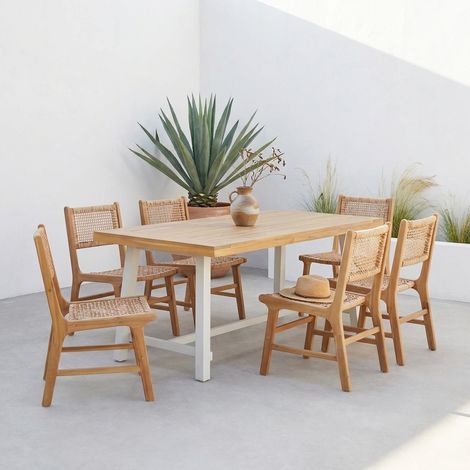 Table intérieur/extérieur bois d'acacia et métal 6 chaises résine tressée Naturel / Naturel (1/3)