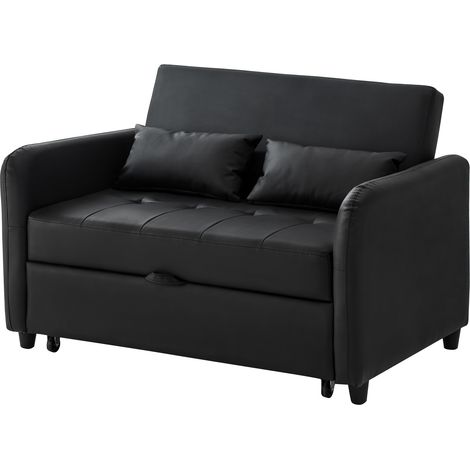 Divano letto 2 posti estraibile, schienale regolabile in 3 posizioni, PU impermeabile, nero (1/5)