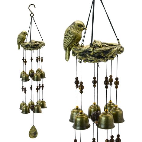Carillon éolien nid d'oiseau avec 12 clochettes pour la gloire des mères - Cloches décoratives à suspendre pour extérieur, jardin, cour, décoration d'intérieur (1/5)