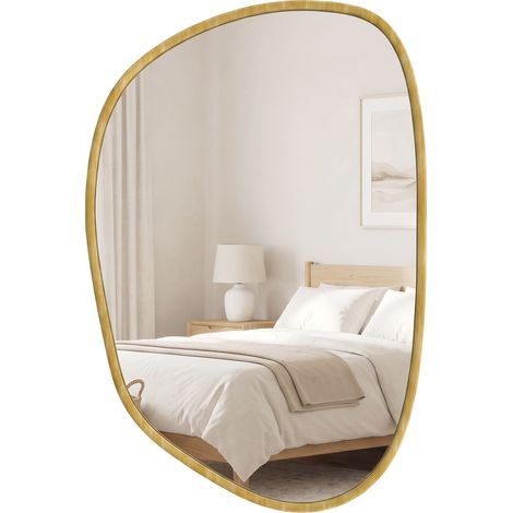 Miroir mural, miroir décoratif asymétrique 90x60cm en verre trempé pour salle de bain, chambre, salon, couloir, naturel (1/5)