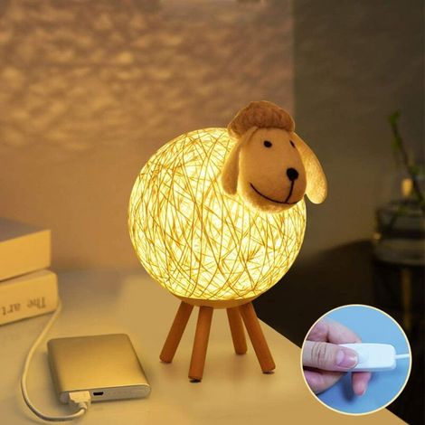 LED-Nachtlicht, Nachttischlampe aus Rattan in Schafform, Projektor-Nachtlicht für Kinder, LED-Nachtlampe für Schlafzimmer, Babyzimmer, Wohnzimmer, Geschenk, 110 cm, USB-/Druckschalter