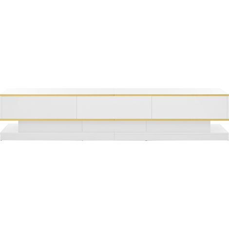 Mueble TV bajo 200x40x40 cm, 3 cajones, blanco cálido brillo y borde dorado MODENUIT (1/5)
