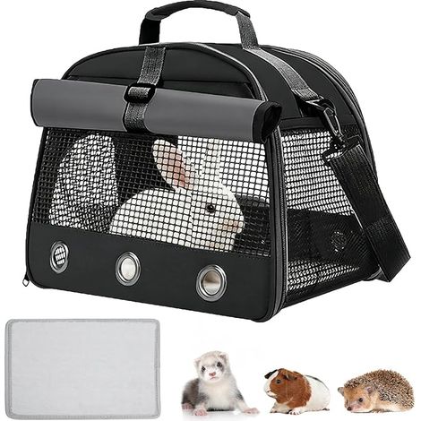 Sac De Transport Petits Animaux: Sac Transport Chat Chien Matelas, Fenêtre Transparente, Cage De Transport Portable Petit Oiseau, Chinchillas, Cochons d'Inde, Hamster (Noir) (1/5)