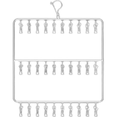 Perchero para calcetines con pinzas - Tendedero - Percha - Para secar ropa - Acero inoxidable - 45 cm de ancho - Plateado (1/5)
