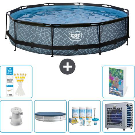 Exit Pool Rund - Steinoptik - 360x76 cm - 7-teilig  S264 (1/5)