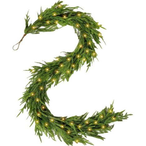 Ghirlanda di Natale da 182 cm: decorazioni natalizie artificiali per esterni con 30 LED e timer, per camera da letto, porta, parete, finestra, camino