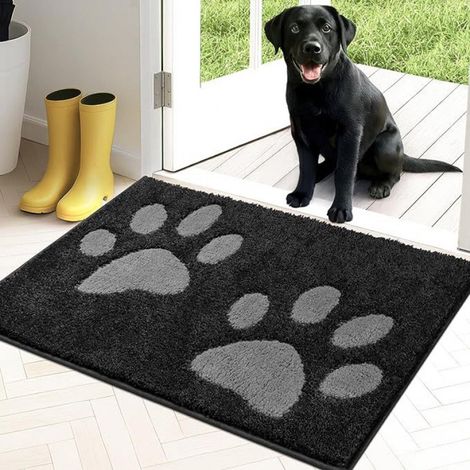 Tapis d'intérieur antidérapant et lavable en machine, doux et absorbant, idéal pour les chiens, les entrées, les portes et les couloirs. Dimensions : 40 x 60 cm, noir. (1/5)
