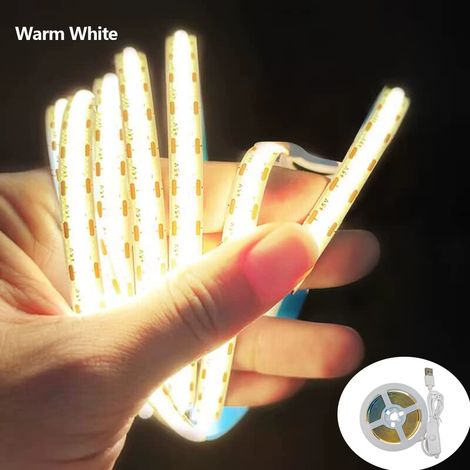Ruban LED COB USB 2M Blanc Chaud, 5V Bande LED 2 Mètres Alimenté par USB avec Gradateur Tactile Bandeau Lumineuse LED Flexible pour Chambre, TV Rétroéclairage, Éclairage Maison DIY (1/5)