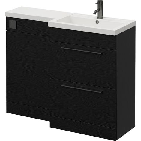 Napoli 390 Nero Oak 1100mm 2 Drawer Vanity Unit Toilet Suite with Square Right Hand Lucia Basin - 1100mm - Gunmetal Grey 320mm HandleWithout Kingston Toilet Pan