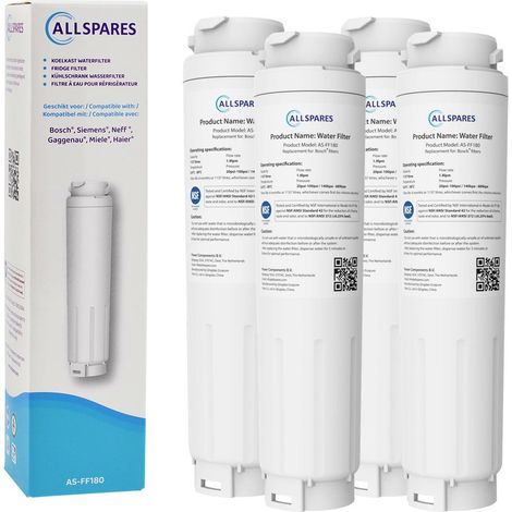 Filtro de agua AllSpares (4 unidades) para frigorífico compatible con Bosch, Siemens, Neff UltraClarity 11034151/11028820/KB1000 (1/5)