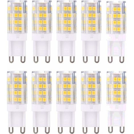 Lot de 10 ampoules LED G9, blanc chaud 3000K, 5 watts (équivalent à une ampoule halogène de 40 watts), 420 lumens, non dimmable. (1/4)