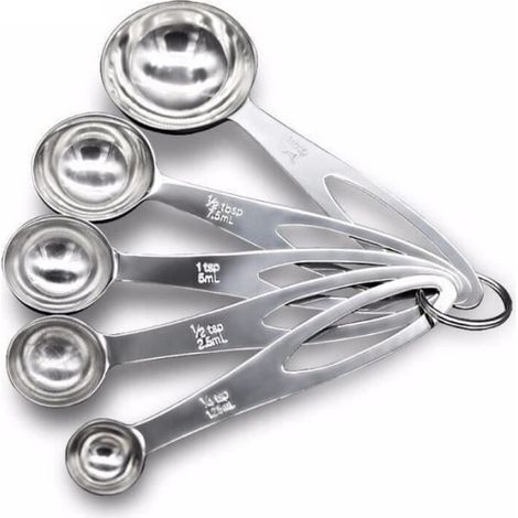Set of 5 Measuring Spoons (cup, tsp, and ml) for Measuring Dry and Liquid Ingredients (coffee, tea, etc.) + Melon Scoop (1/4)
