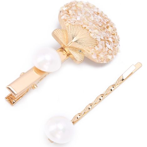 Barrette à Cheveux en Forme de Coquillage avec Fausses Perles - Accessoire Capillaire Élégant pour Femmes et Filles - Cadeau Décoratif Blanc (1/5)