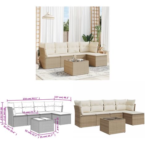 Salon de jardin avec coussins 6 pcs beige résine tressée - Ensemble Salon De Jardin - Mobilier De Jardin - Canapé D'extérieur - Résine Tressée - Rotin Synthétique - Home & Living (1/3)