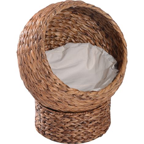 Panier en rotin grotte pour chat avec oreiller jacinthe brun 50 x 42 x 60 cm