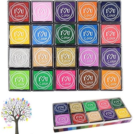Set de tampons encreurs – 20 couleurs – Lavable – Scrapbooking, papier, tissu – Créatif (1/5)
