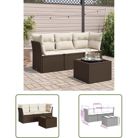 vidaXL 4-tlg. Garten-Sofagarnitur mit Kissen Braun Poly Rattan