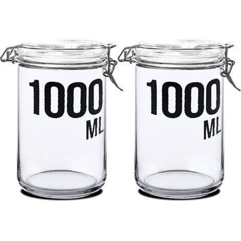 Lot 2 bocal hermétique à bouchon mécanique,pot de conservation,capacité 1000 ml-Diamètre 10 x Hauteur 20 cm -JUANIO (1/2)