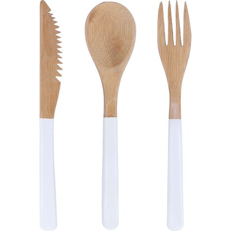 Ensemble de 3 couverts japonais en bois sans BPA - Cuillères, fourchettes et couteaux écologiques pour cuisine