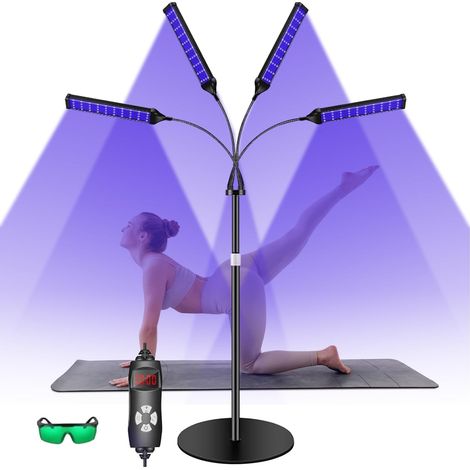 Heimsolarium, Bräunungslampe, 660 nm und 850 nm, mit 420 LEDs  5 Helligkeitsstufen, 3 Modi, höhenverstellbar, Bräunungslicht mit Schutzbrille für Körper und Gesicht (1/5)