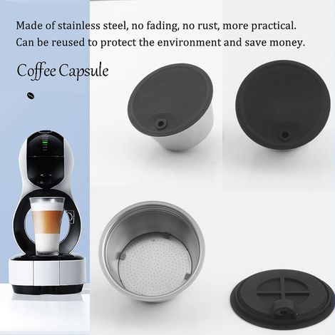 Cápsula de café reutilizable con filtro de acero inoxidable, compatible con EDG Lumio y Dolce Gusto, color plata/negro, recargable, 12 g (1/4)