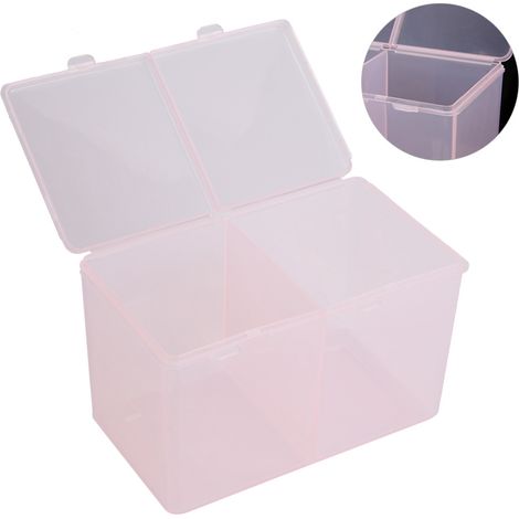 Boîte de rangement 2 grilles pour cotons, poudre de paillettes et vernis à ongles, organiseur de manucure avec couvercle, coffret de stockage beauté. (1/5)