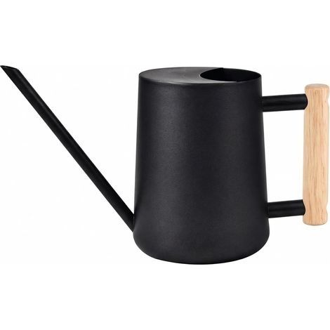 Arrosoir 1 l en acier inoxydable – Arrosoir noir pour l'intérieur et l'extérieur avec long bec et poignée en bois, arrosage pour plantes d'intérieur, bonsaï, plantes succulentes, fleurs et (1/5)