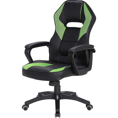 Rebecca Mobili Sedia Game Poltrona Nero Verde Nylon Finta Pelle Ruote 120x66x63 (1/4)