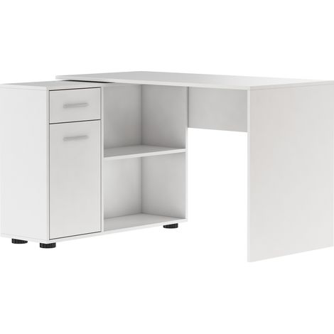 Bureau d'angle modulable blanc avec rangement Paulo 120cm (1/5)
