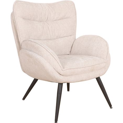 Fauteuil bas Tiago tissu beige pieds métal Takasit (1/2)