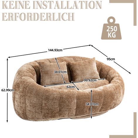 Canapé Bean Bag Moelleux, Pouf Fauteuil Inclinable Dossier Haut, Couchant Lounge Adulte & Enfant, Intérieur Extérieur, Chaise Sol Accent Durable, Velours Chenille Café (1/5)