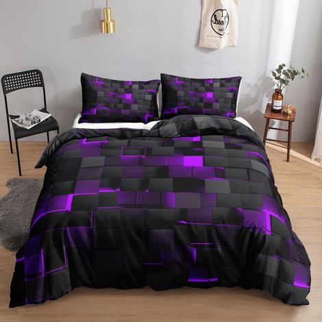 Bettwäsche-Set 155x220 cm Schwarz Lila 3D Würfel Muster Mikrofaser mit Reißverschluss