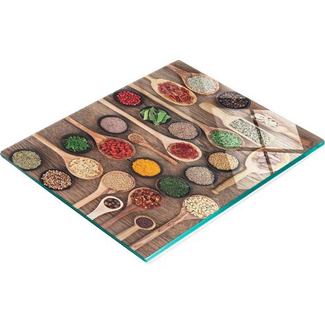 Tabla de cortar de cristal para cocina con estampado de especias y hierbas, 60x52 cm. (1/5)