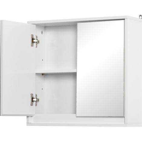 Armoire de Salle de Bain avec Miroir 2 Portes Balcon Réglable 48x14.5x45 cm Blanc