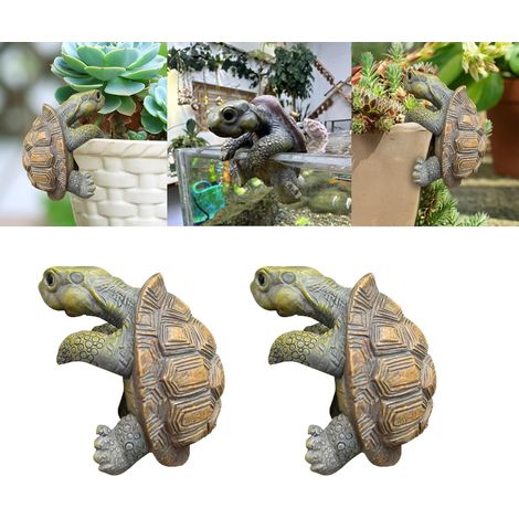 Décoration de bassin - Mini étang - Statue décorative de jardin pour l'extérieur - Tortue - Pot de fleurs à suspendre - Décoration de jardin - Animaux pour balcon, étang de jardin, terrasse - Cadeaux