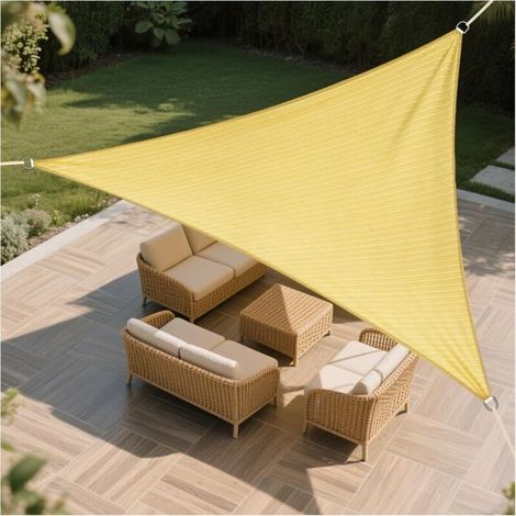 Voile d'ombrage 5 x 5 x 5 mètres triangle couleur sable bloque efficacement les rayons UV auvent adapté au jardin arrière (1/4)