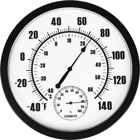 Termometro igrometro - 25 cm, montaggio a parete, per interni ed esterni - Doppia scala Celsius/Fahrenheit - da -40 a 50 °C - da 0 a 100 %UR - Non richiede batterie - 1 pezzo (1/5)