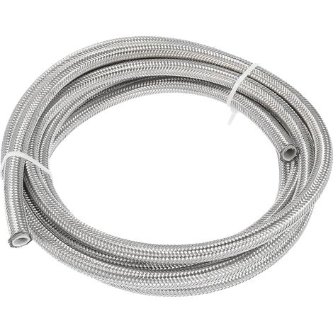 Tuyau Tressé PTFE Inox Acier 1pc Pour Huile Carburant Gaz Couleur Argent, Longueur 300cm, AN6 3/8", Ext 10.92mm, Int 8.13mm, Pression 3000/10000 PSI, Pour Marine Course (1/5)