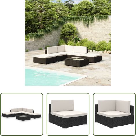 vidaXL Gartenlounge - 6-tlg. Garten-Lounge-Set mit Auflagen Poly Rattan Schwarz (1/5)