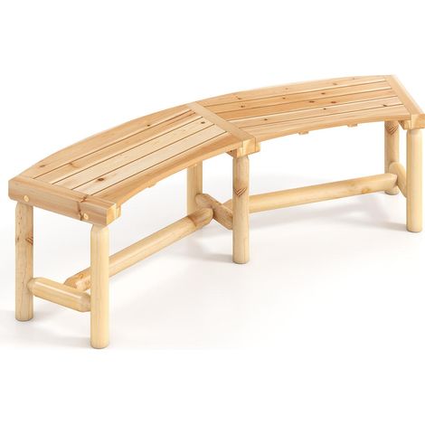 Patio Curved Bench Solid Wood Fire Pit Bench Outdoor Backless Loveseat-Natural (1/5)