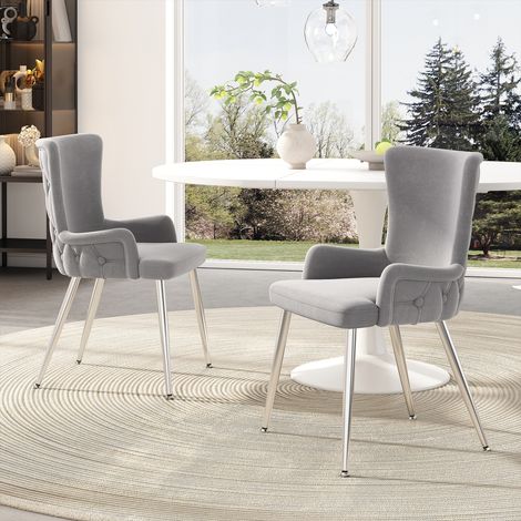 Set aus 2 Samtstühlen, modernes und luxuriöses Design, stabile Metallbeine, graue Farbe